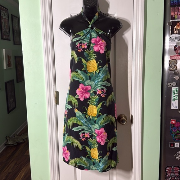 Tommy Bahama Tropical Print 100% Silk Halter Dress Vacation Chic Sexy Size 10 - Picture 2 of 10
